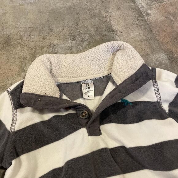 carters 2t gray and white striped quarter button fleece with teal dinosaur - Picture 3 of 6